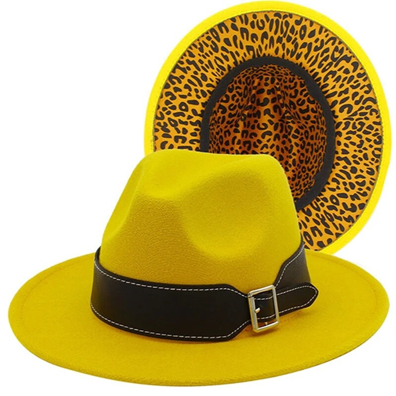 Naiste talveleopardimustriga laia vööga džässimüts kahevärvilise laia äärega Fedora Hat Ranch müts, mis sobib pidude festivalideks