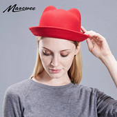 Sügistalvised naised Fedora mütsid Vintage kunstvillane soe pehme ihne äärega ämbrikübarad mütsid armsad kassikõrvad printsesskübara kuppel