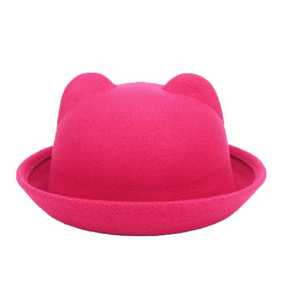 Sügistalvised naised Fedora mütsid Vintage kunstvillane soe pehme ihne äärega ämbrikübarad mütsid armsad kassikõrvad printsesskübara kuppel