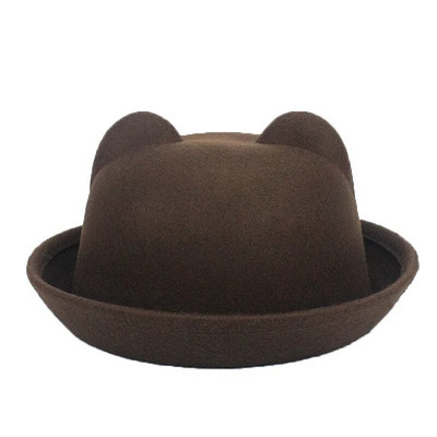 Sügistalvised naised Fedora mütsid Vintage kunstvillane soe pehme ihne äärega ämbrikübarad mütsid armsad kassikõrvad printsesskübara kuppel