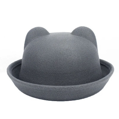 Sügistalvised naised Fedora mütsid Vintage kunstvillane soe pehme ihne äärega ämbrikübarad mütsid armsad kassikõrvad printsesskübara kuppel