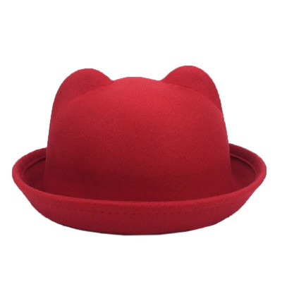 Sügistalvised naised Fedora mütsid Vintage kunstvillane soe pehme ihne äärega ämbrikübarad mütsid armsad kassikõrvad printsesskübara kuppel