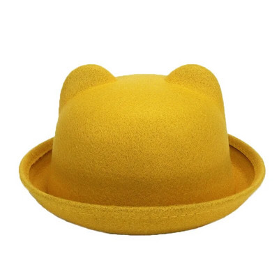 Sügistalvised naised Fedora mütsid Vintage kunstvillane soe pehme ihne äärega ämbrikübarad mütsid armsad kassikõrvad printsesskübara kuppel