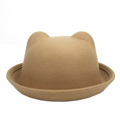 Sügistalvised naised Fedora mütsid Vintage kunstvillane soe pehme ihne äärega ämbrikübarad mütsid armsad kassikõrvad printsesskübara kuppel