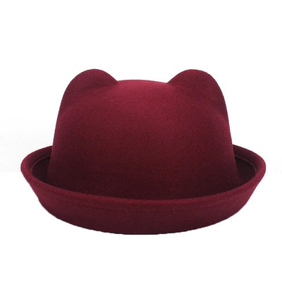 Sügistalvised naised Fedora mütsid Vintage kunstvillane soe pehme ihne äärega ämbrikübarad mütsid armsad kassikõrvad printsesskübara kuppel