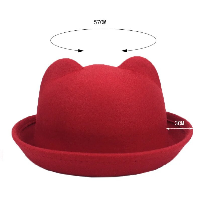 Sügistalvised naised Fedora mütsid Vintage kunstvillane soe pehme ihne äärega ämbrikübarad mütsid armsad kassikõrvad printsesskübara kuppel