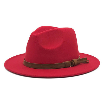 Windfall Мъже и жени Винтидж шапка Fedora с широка периферия и катарама за колан