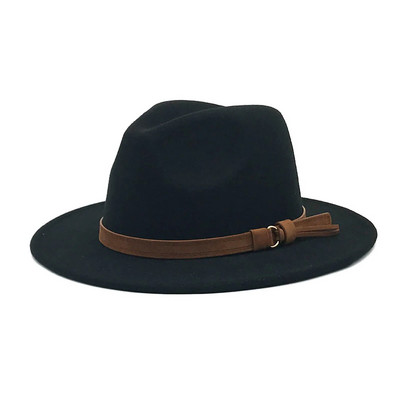 Windfall Мъже и жени Винтидж шапка Fedora с широка периферия и катарама за колан