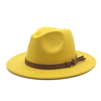 Windfall Мъже и жени Винтидж шапка Fedora с широка периферия и катарама за колан