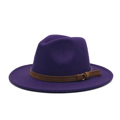 Windfall Мъже и жени Винтидж шапка Fedora с широка периферия и катарама за колан