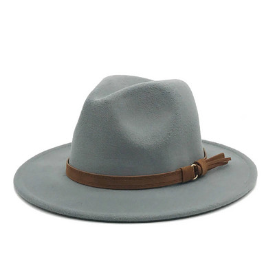 Windfall Мъже и жени Винтидж шапка Fedora с широка периферия и катарама за колан