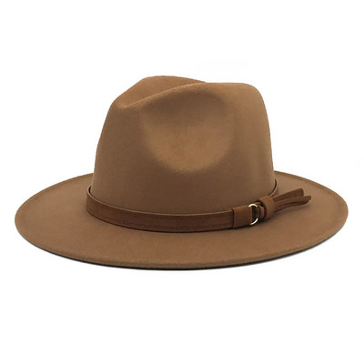 Windfall Мъже и жени Винтидж шапка Fedora с широка периферия и катарама за колан