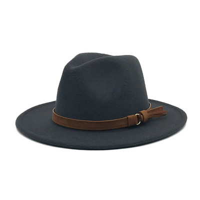 Windfall Мъже и жени Винтидж шапка Fedora с широка периферия и катарама за колан