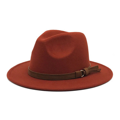 Windfall Мъже и жени Винтидж шапка Fedora с широка периферия и катарама за колан