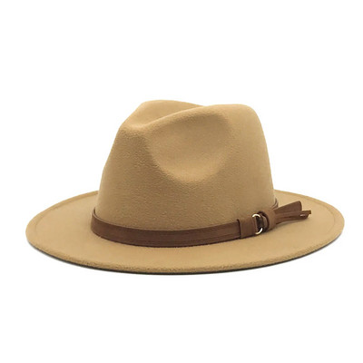 Windfall Мъже и жени Винтидж шапка Fedora с широка периферия и катарама за колан