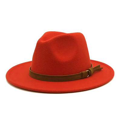 Windfall Мъже и жени Винтидж шапка Fedora с широка периферия и катарама за колан