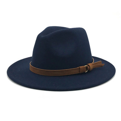 Windfall Мъже и жени Винтидж шапка Fedora с широка периферия и катарама за колан