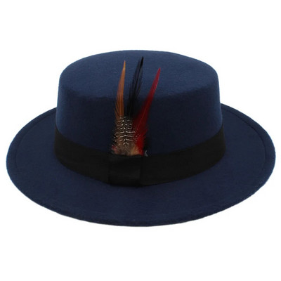 Ziemas rudens sievietēm plakana Homburg Fedora cepure ziemai rudens eleganta dāma vilnas cūkgaļas pīrāgs Chapeu laivotāja cepure modes spalva