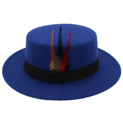 Ziemas rudens sievietēm plakana Homburg Fedora cepure ziemai rudens eleganta dāma vilnas cūkgaļas pīrāgs Chapeu laivotāja cepure modes spalva