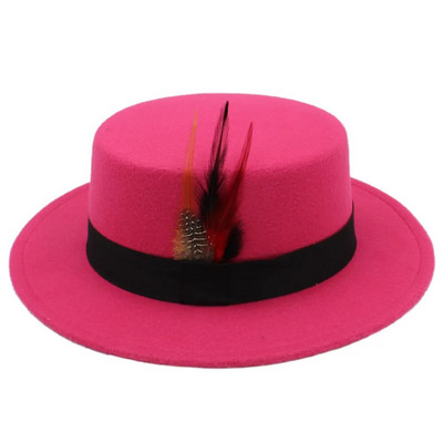 Ziemas rudens sievietēm plakana Homburg Fedora cepure ziemai rudens eleganta dāma vilnas cūkgaļas pīrāgs Chapeu laivotāja cepure modes spalva