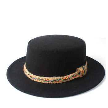 Γυναικεία Μάλλινη επίπεδη μπλούζα Fedora Καπέλο Κομψό Γυναικείο Φαρδύ γείσο εκκλησιά Καπέλο εξωτερικού χώρου ταξιδιού Fascinator Καπέλο Casual Μέγεθος καπέλου 56-58cm