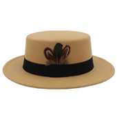 Ziemas rudens sieviešu plakana Fedora cepure elegantai dāmai vilnas cūkgaļas pīrāgs Boater Sombrero Mujer cepure ar spalvu fascinējošām cepurēm