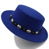 Modes vilnas sieviešu plakana Homburg Fedpra cepure ziemas rudens eleganta dāmu cepure Vilnas cūkgaļas pīrāga laivotāja cepure ar panku jostu