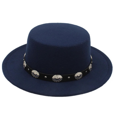 Modes vilnas sieviešu plakana Homburg Fedpra cepure ziemas rudens eleganta dāmu cepure Vilnas cūkgaļas pīrāga laivotāja cepure ar panku jostu