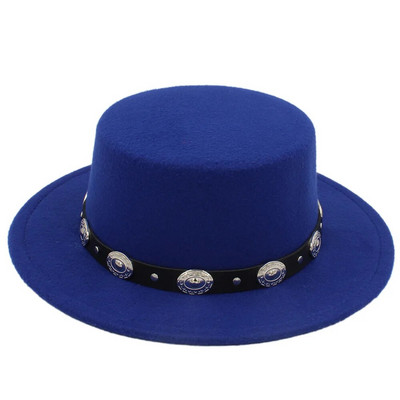 Modes vilnas sieviešu plakana Homburg Fedpra cepure ziemas rudens eleganta dāmu cepure Vilnas cūkgaļas pīrāga laivotāja cepure ar panku jostu