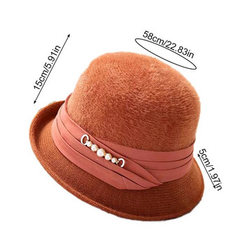 Νέο μοντέρνο καπέλο χειμωνιάτικο ζεστό κουβά για γυναίκες μονόχρωμο Fedoras Κομψά βελούδινα καπάκια λεκάνης με μαργαριταρένια ντεκόρ με αξεσουάρ επικάλυψης