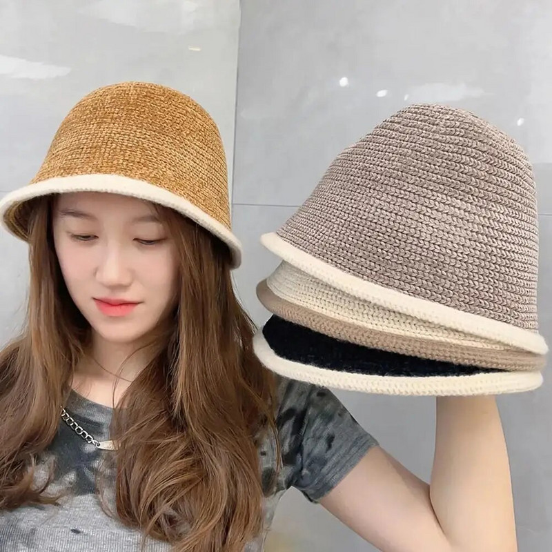 Zvejnieka cepure Sieviešu rudens/ziemas daudzpusīga seja, kurā redzama maza trikotāžas cepure, silta un moderna krāsaina bloka cepure