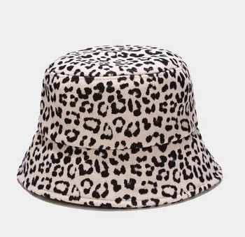 Hot Design Winter Leopard μάλλινα καπέλα με κάδο για γυναίκες για κορίτσια με στάμπα αγελάδας βελούδινα χοντρά ζεστά Μαύρα λευκά καπέλα ψαρά Παναμά