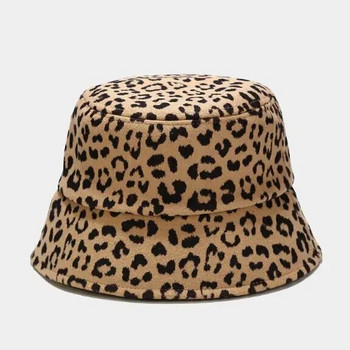Hot Design Winter Leopard μάλλινα καπέλα με κάδο για γυναίκες για κορίτσια με στάμπα αγελάδας βελούδινα χοντρά ζεστά Μαύρα λευκά καπέλα ψαρά Παναμά
