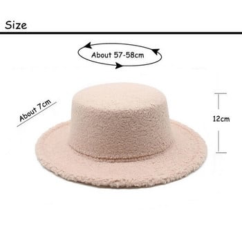 Φθινοπωρινά και χειμωνιάτικα γυναικεία καπέλα Fedoras Flat Top Caps Γυναικεία Βαμβακερά Πολυεστέρας 57-58cm Μονόχρωμη Λούτρινη Επιφάνεια Grace LM0123