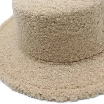Φθινοπωρινά και χειμωνιάτικα γυναικεία καπέλα Fedoras Flat Top Caps Γυναικεία Βαμβακερά Πολυεστέρας 57-58cm Μονόχρωμη Λούτρινη Επιφάνεια Grace LM0123