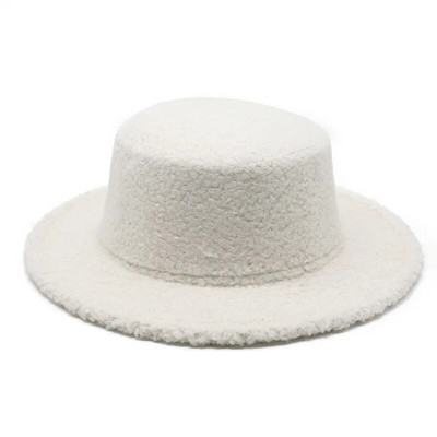 Jesenske i zimske ženske Fedora kape Ravne kape za žene Pamuk Poliester 57-58 cm Jednobojna plišana površina Grace LM0123