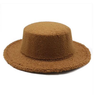 Jesenske i zimske ženske Fedora kape Ravne kape za žene Pamuk Poliester 57-58 cm Jednobojna plišana površina Grace LM0123