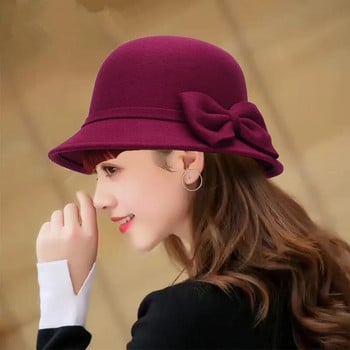 Φθινοπωρινό Χειμώνας Γυναικείο καπέλο Fedoras Κομψό Vintage παπιγιόν μαλλί Γυναικείο καπέλο με τσόχα τσόχα γάμου Jazz Cap Bowler