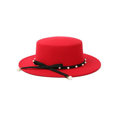 WELRG Sieviešu ziemas platām malām mākslīgās vilnas filcs Džeza Fedora cepures Panamas stila dāmas Fedoras cepures modes rudens pērles kovboju cepures