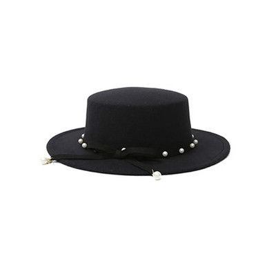 WELRG Sieviešu ziemas platām malām mākslīgās vilnas filcs Džeza Fedora cepures Panamas stila dāmas Fedoras cepures modes rudens pērles kovboju cepures