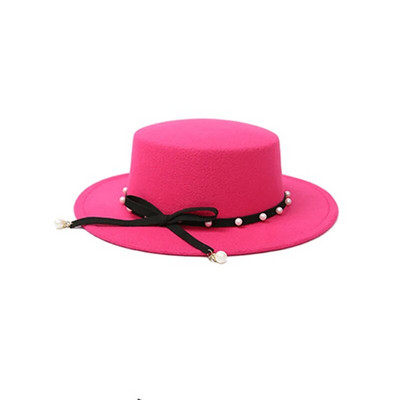 WELRG Sieviešu ziemas platām malām mākslīgās vilnas filcs Džeza Fedora cepures Panamas stila dāmas Fedoras cepures modes rudens pērles kovboju cepures