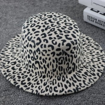 WZCX Fashion Leopard Flat Top Φθινοπωρινό Γυναικείο καπέλο τσόχα Casual Tide Wide Brim Vintage καπέλο τζαζ Καπέλο για ενήλικες