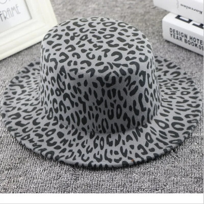 WZCX modes leopards, plakana tops rudens ziemas sievietēm filca cepure ikdienišķa plūdmaiņa ar platām malām retro džeza cepure pieaugušajiem