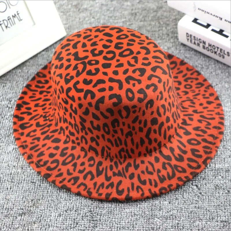 WZCX modes leopards, plakana tops rudens ziemas sievietēm filca cepure ikdienišķa plūdmaiņa ar platām malām retro džeza cepure pieaugušajiem