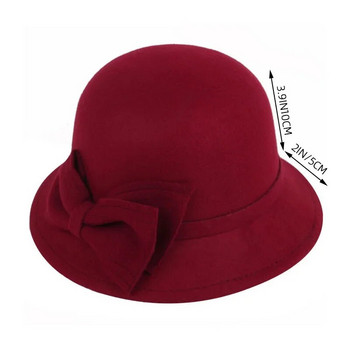 Винтидж дамска шапка с кофа, плътен лък, вълнен филц, фетрова шапка, женска зимна есенна дамска куполна филцова шапка, сватбени църковни джаз шапки, бомбе