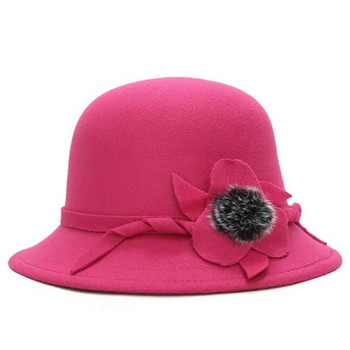 Нова модна панамска дамска шапка Есен Зима Fedoras за дамски елегантни цветя Декорация Сомбреро Парти шапка кофа