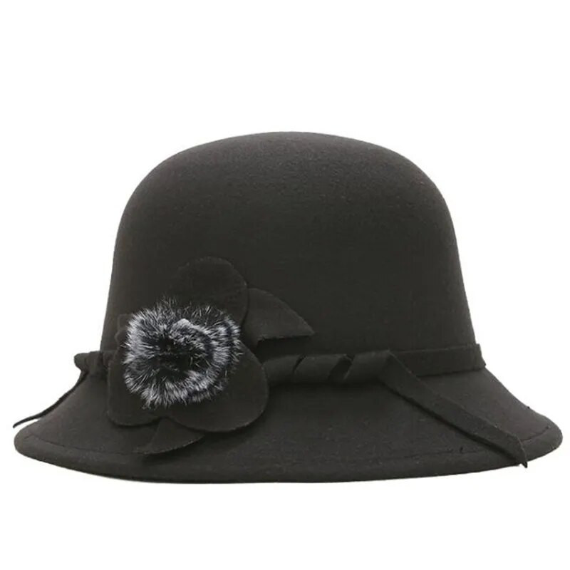 Jauna modes Panama sieviešu cepure Rudens Ziemas Fedoras Sieviešu Eleganti Ziedi Dekorācija Sombrero Party Topper Bucket Cepure