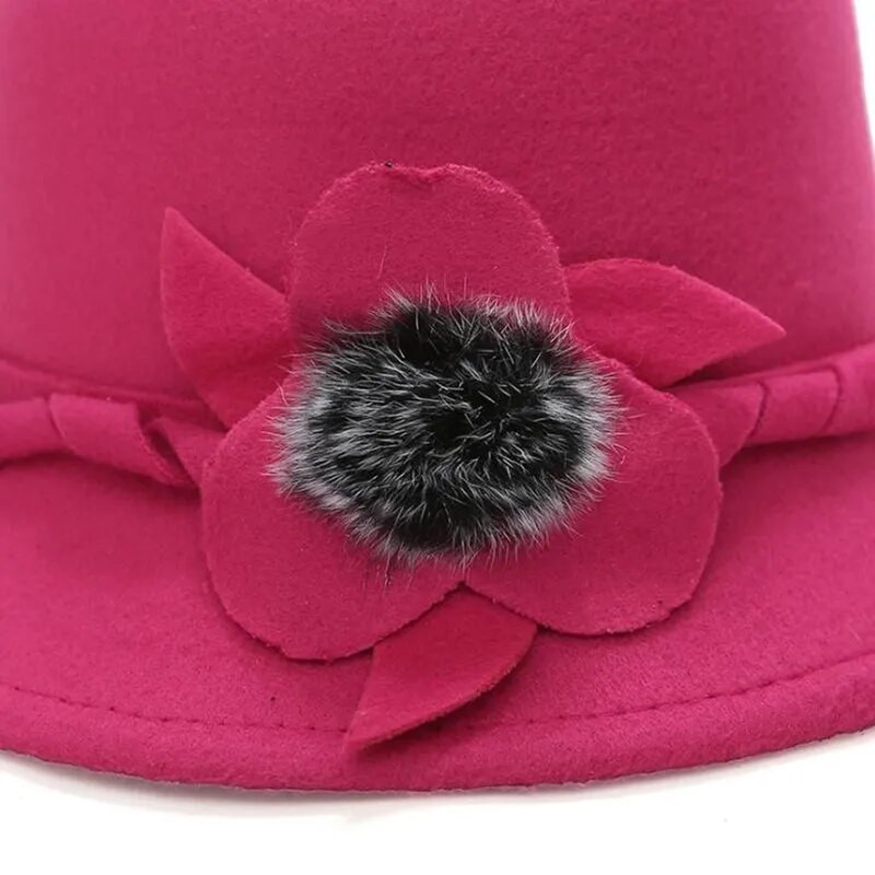 Jauna modes Panama sieviešu cepure Rudens Ziemas Fedoras Sieviešu Eleganti Ziedi Dekorācija Sombrero Party Topper Bucket Cepure