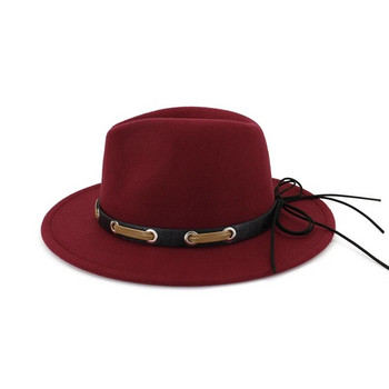 WZCX моден нов колан с широка периферия Червена филцова шапка Проста есенно-зимна ежедневна прилив Едноцветна женска джаз шапка Шапка за възрастни