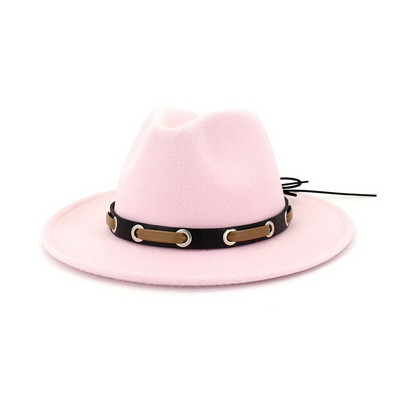 WZCX modni novi remen sa širokim obodom Crveni šešir od filca Jednostavna jesen zima ležerna plima Jednobojni ženski jazz šešir Kapa za odrasle